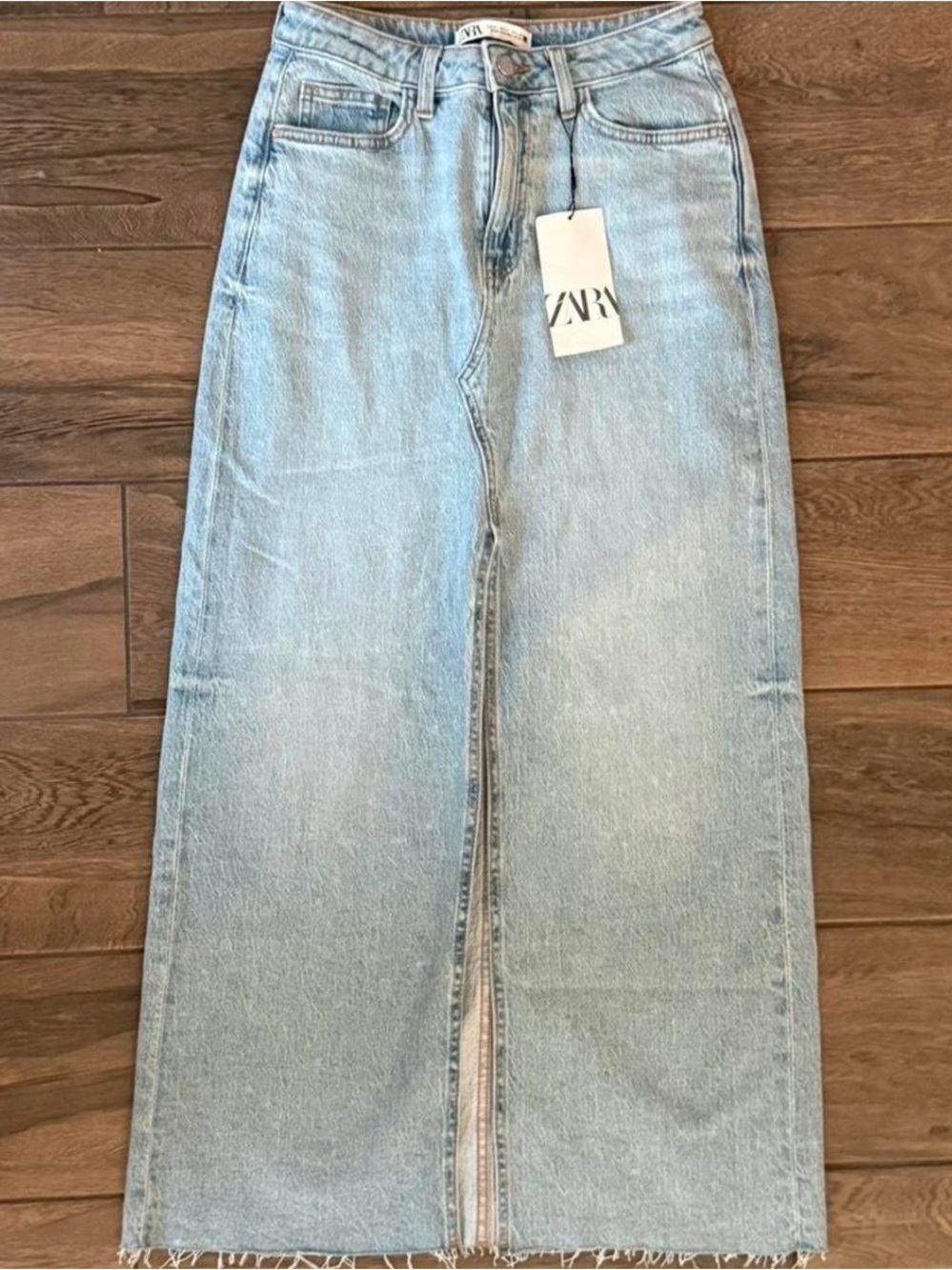 ZARA Light Blue Flare Wide-Leg Jeans with Front Slit